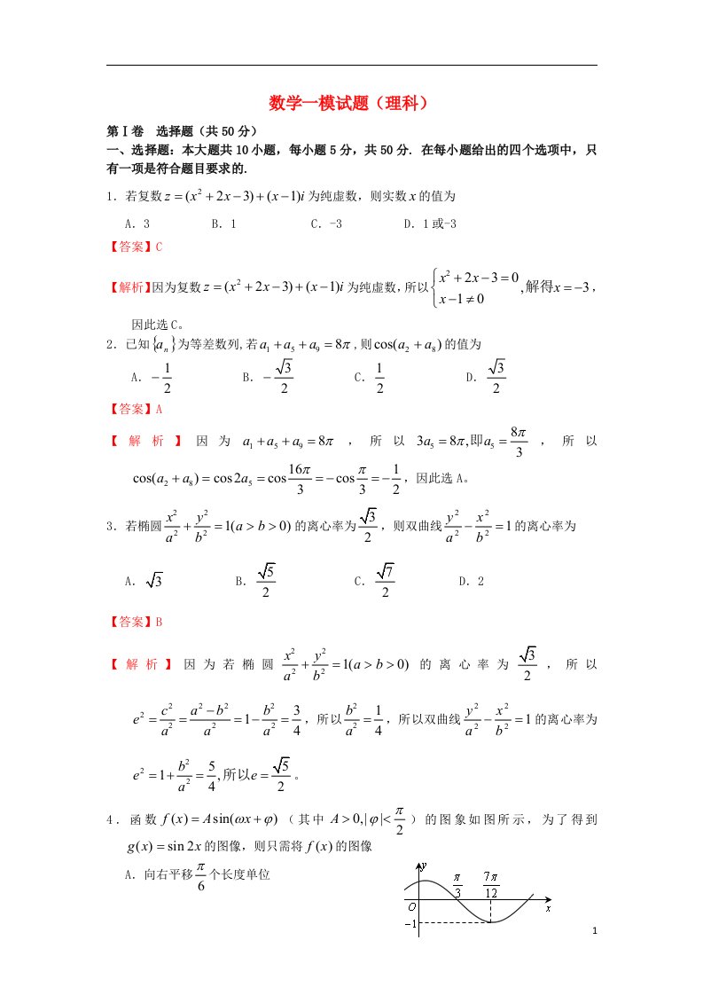 陕西省师大附中高三数学上学期第一次模拟考试试题