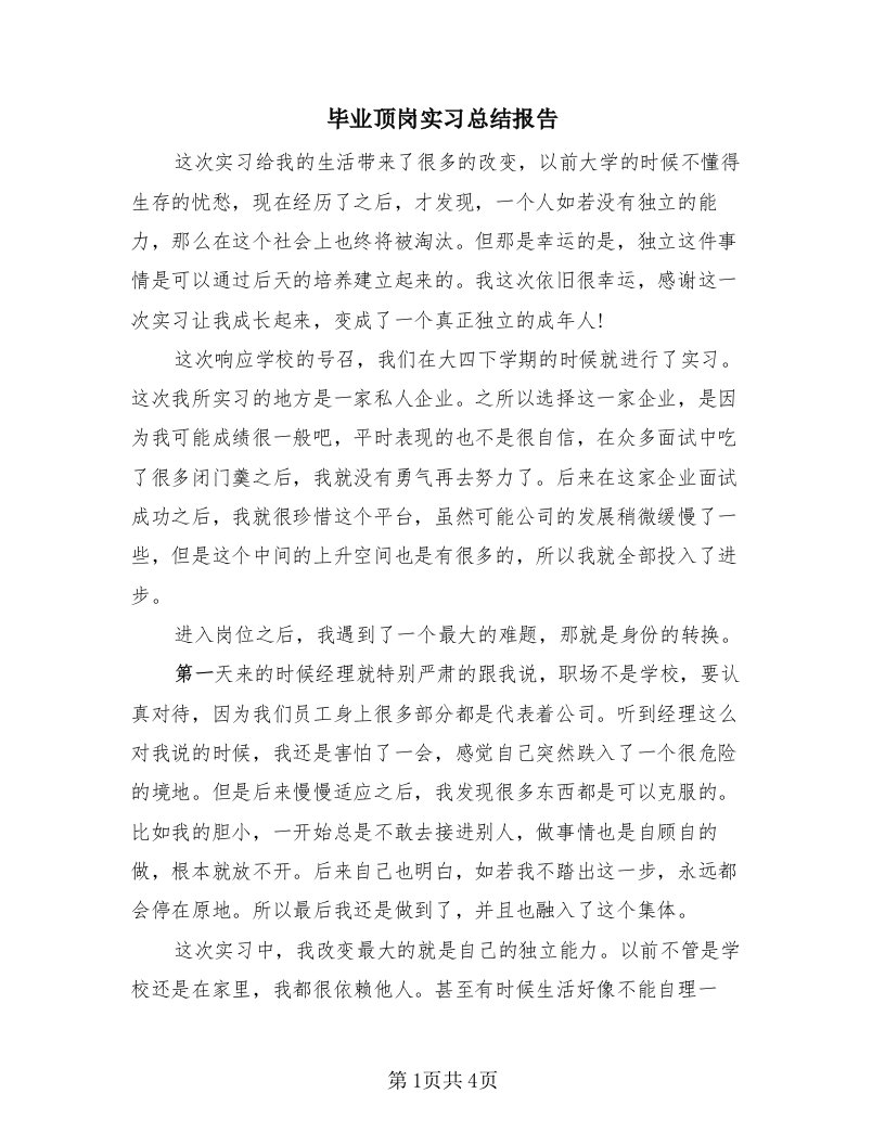 毕业顶岗实习总结报告（2篇）