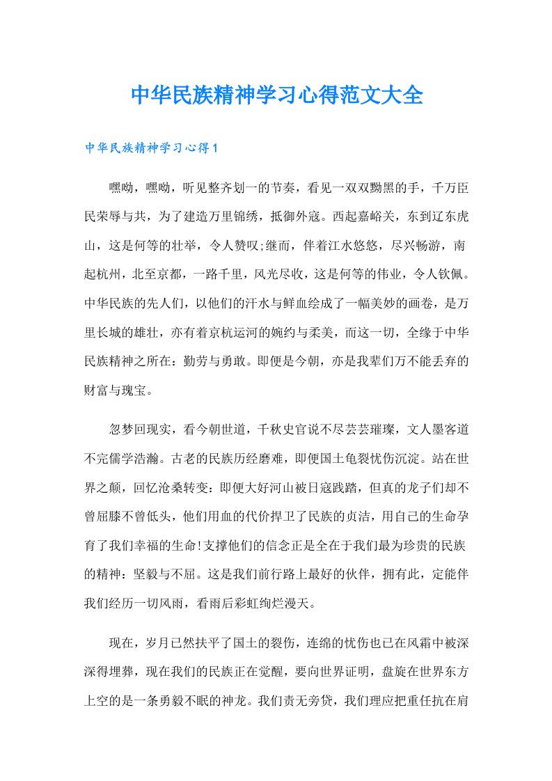 中华民族精神学习心得范文大全