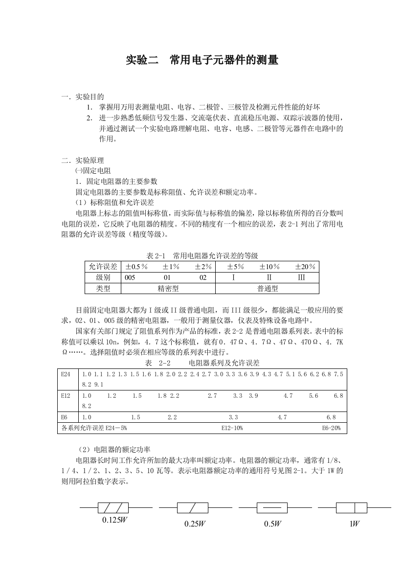 实验二常用电子元器件的测量