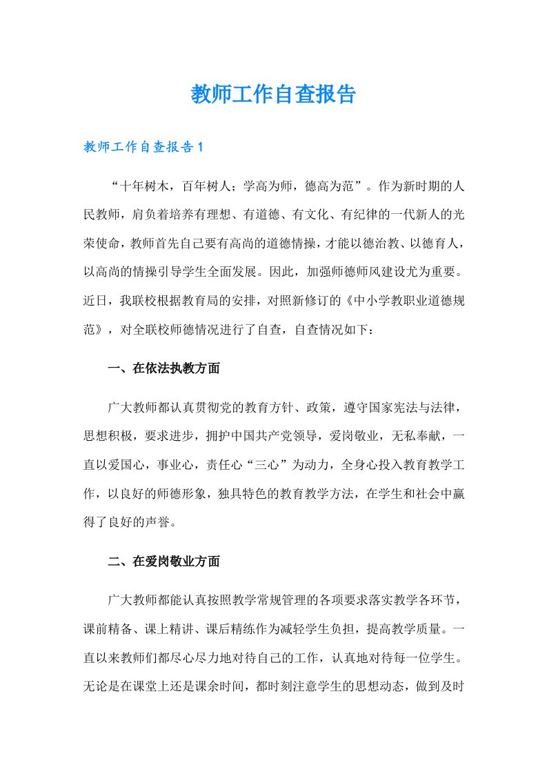 教师工作自查报告