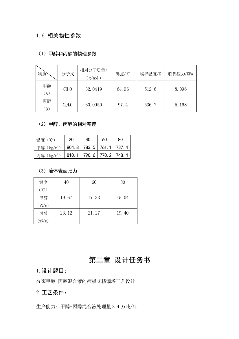 甲醇与丙醇的精馏分离　