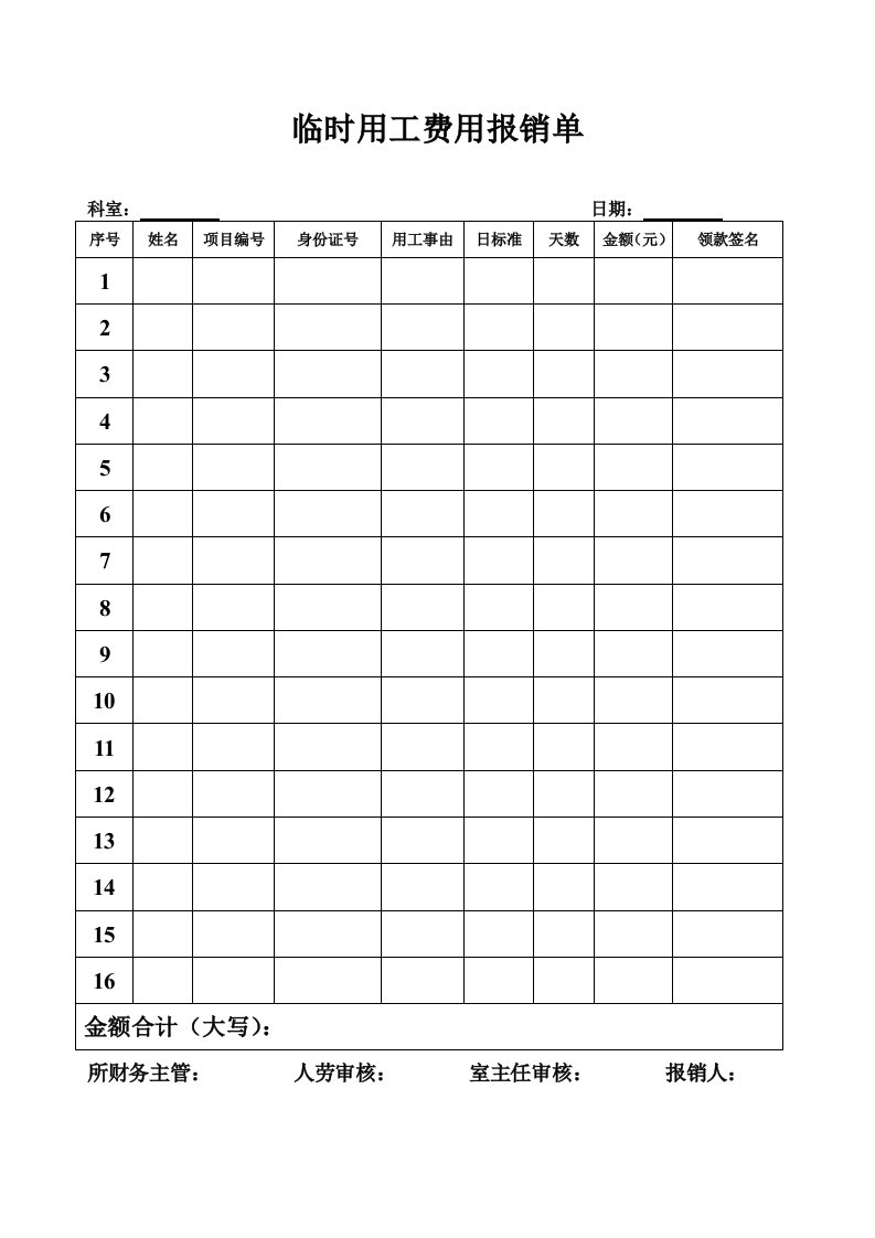 临时用工费用报销单