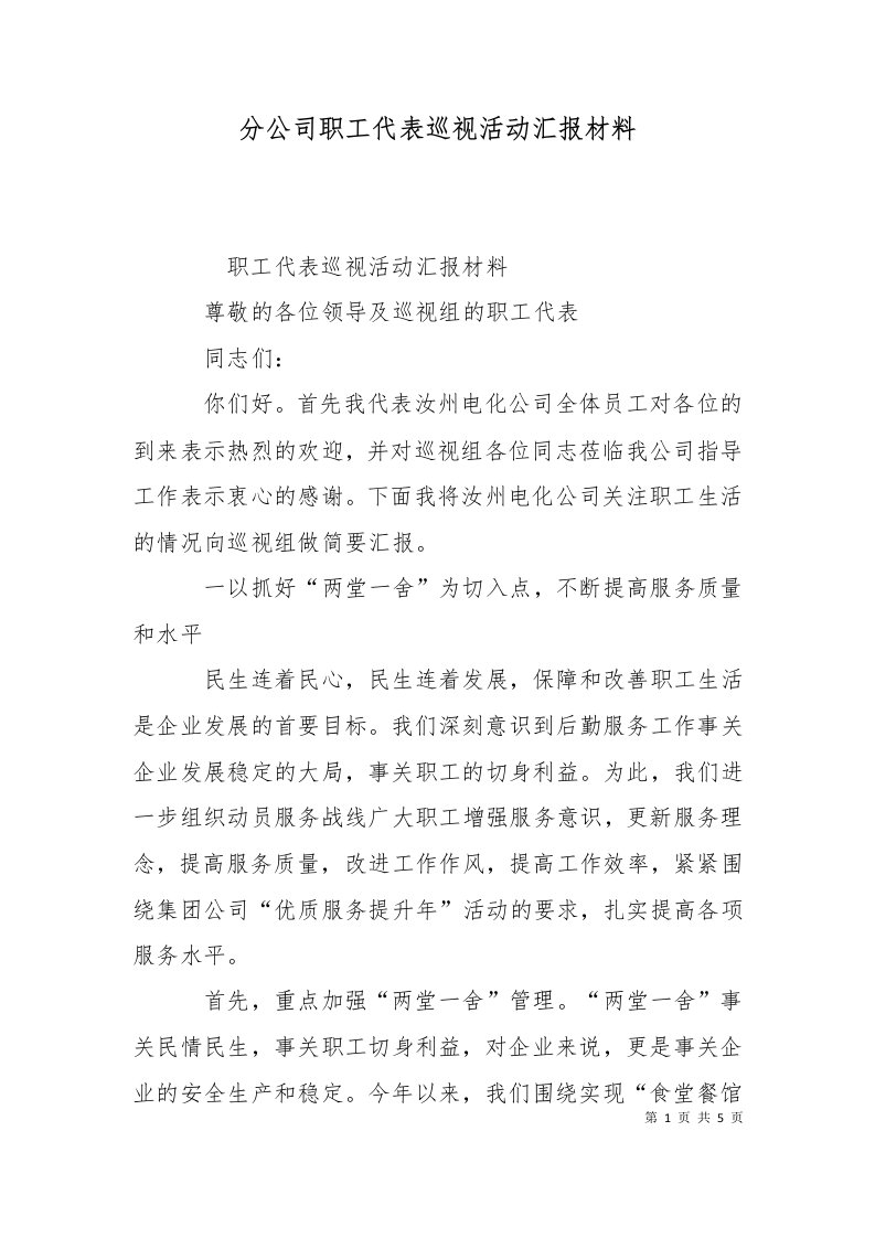 分公司职工代表巡视活动汇报材料二