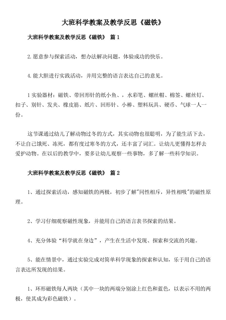 大班科学教案及教学反思《磁铁》