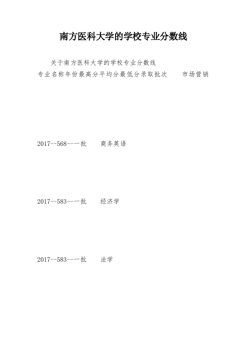 南方医科大学的学校专业分数线