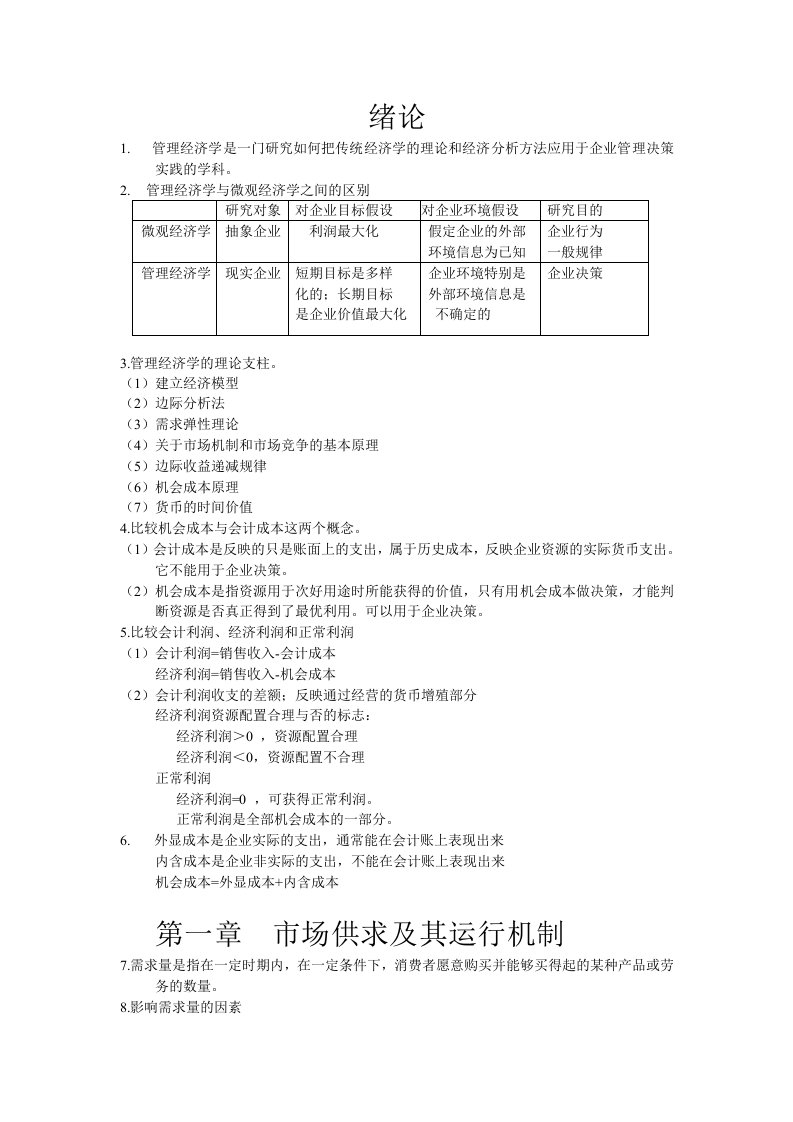 管理经济学复习要点