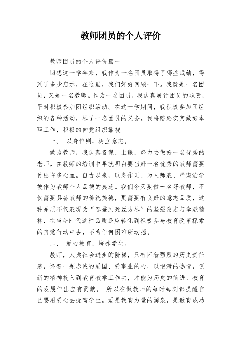 教师团员的个人评价