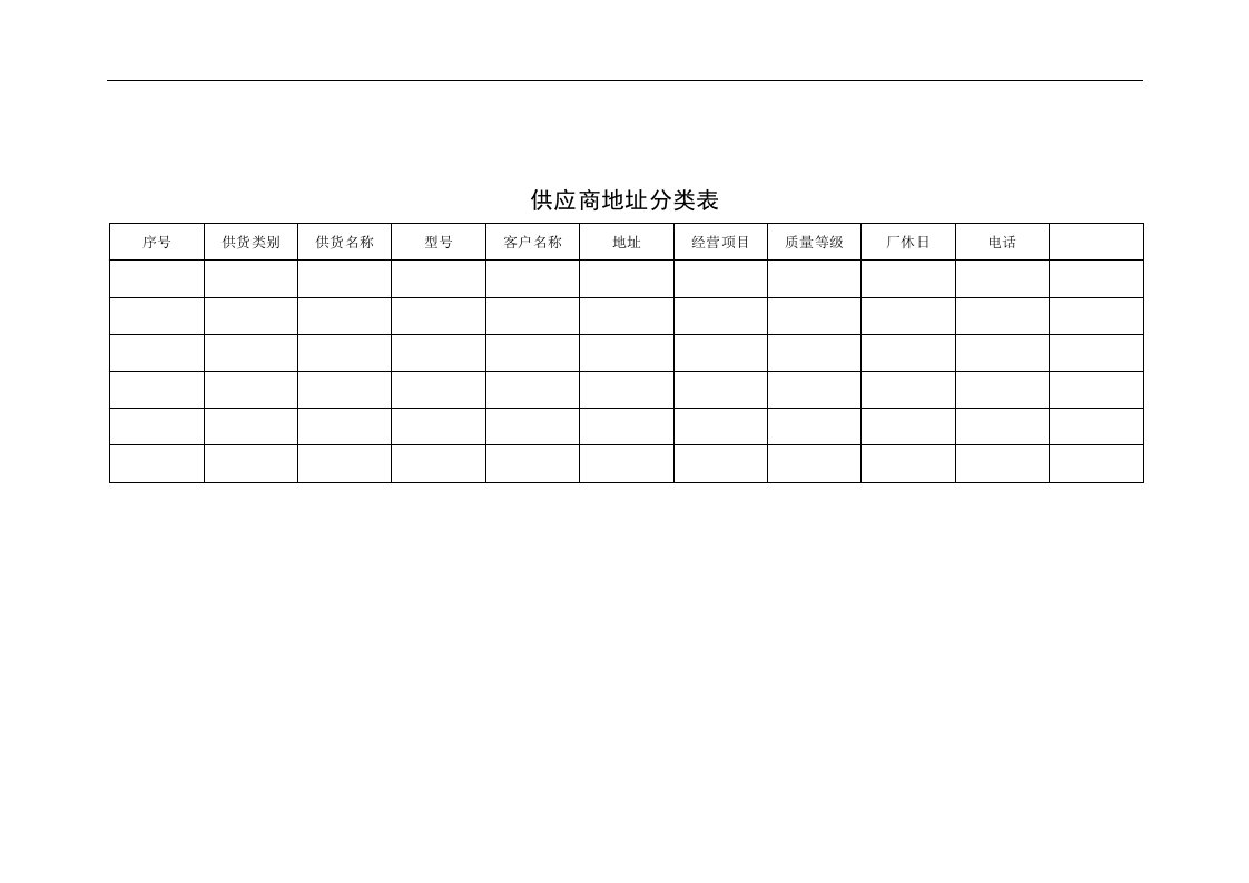 【管理精品】供应商地址分类表(1)