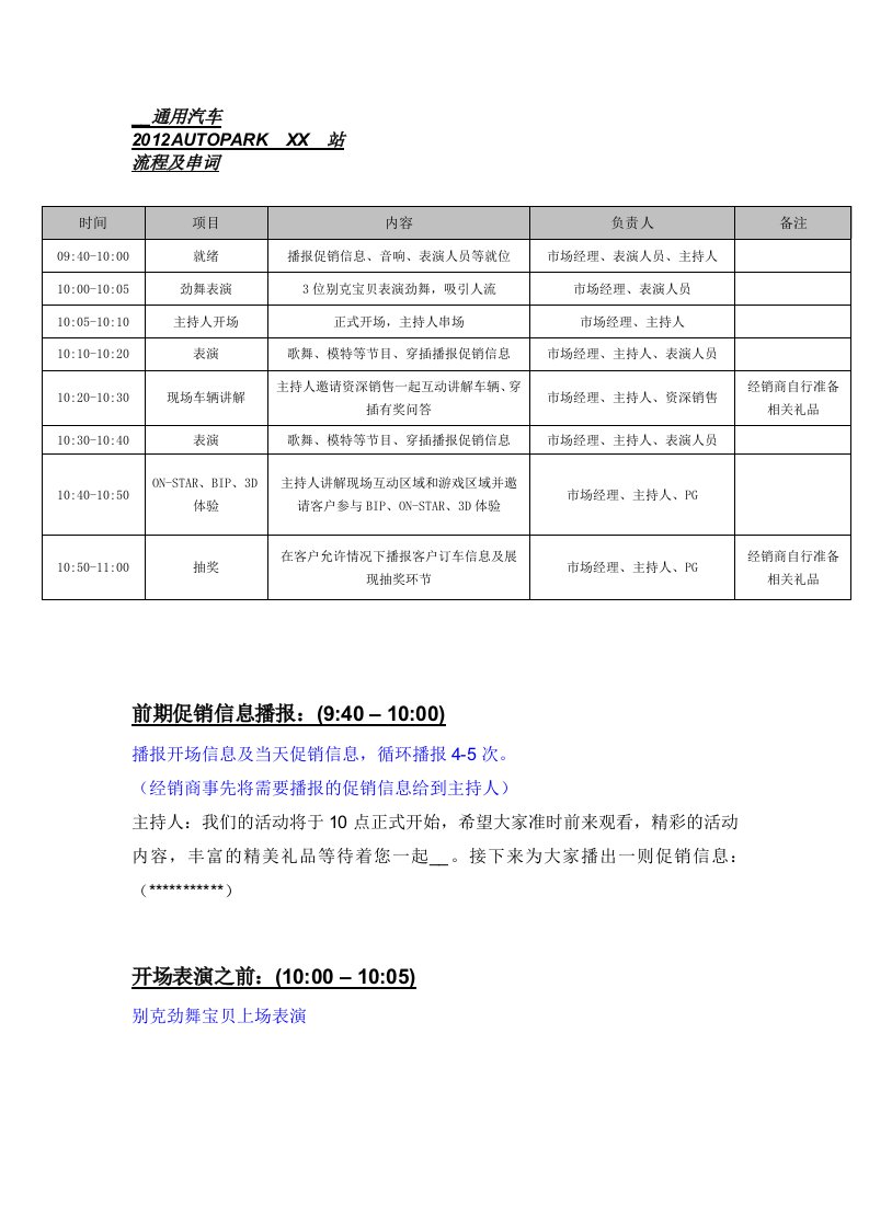 2012别克3D汽车公园现场流程及串词