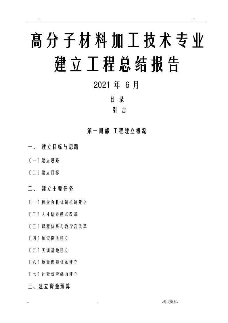 项目总结报告高分子材料加工技术专业