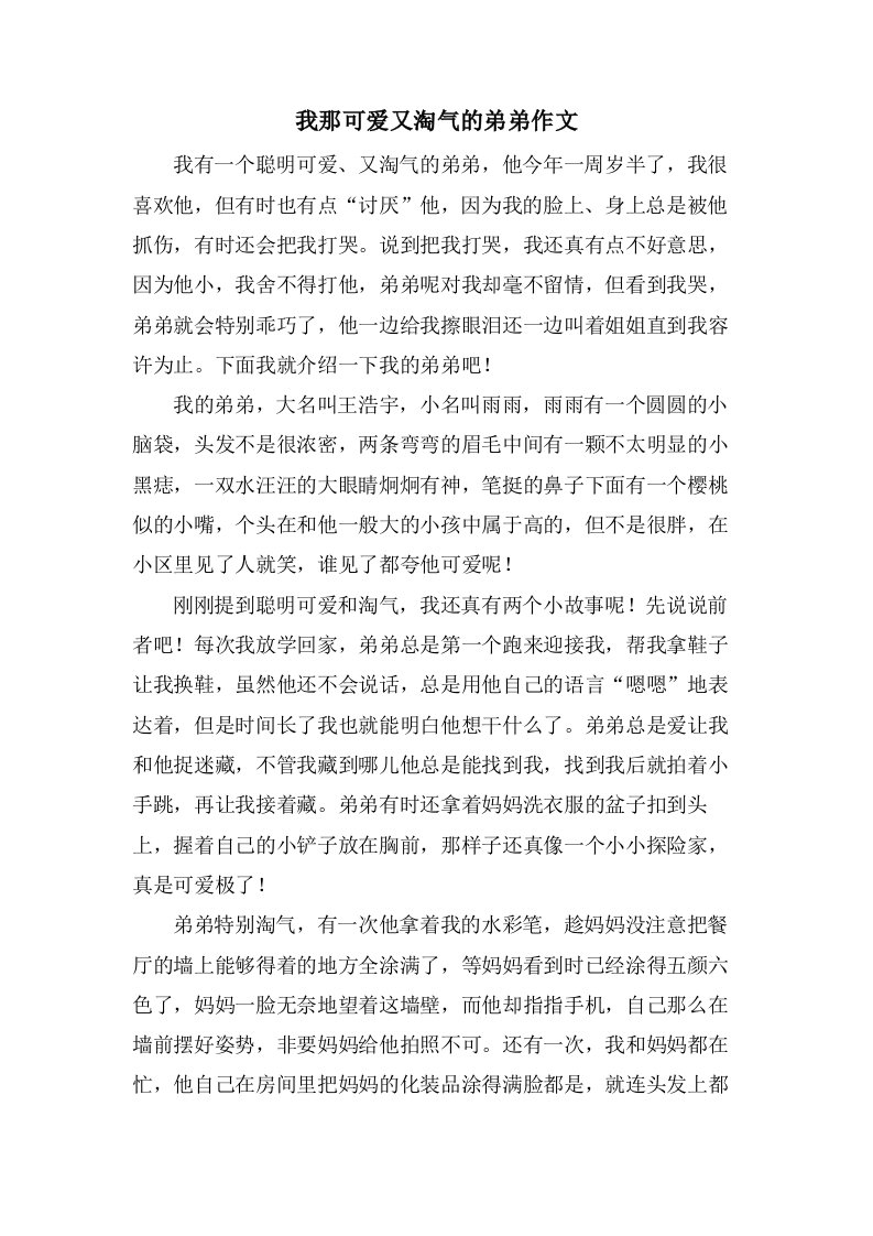 我那可爱又淘气的弟弟作文