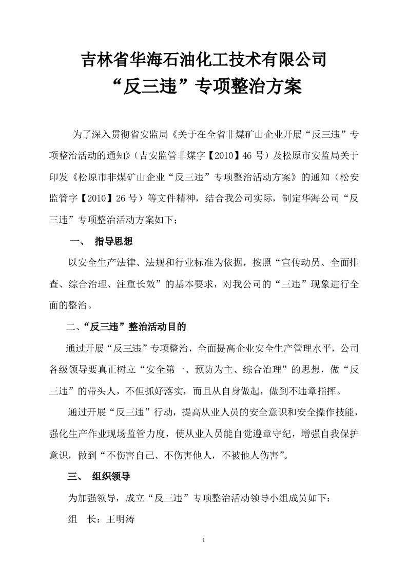 反三违整治方案.doc