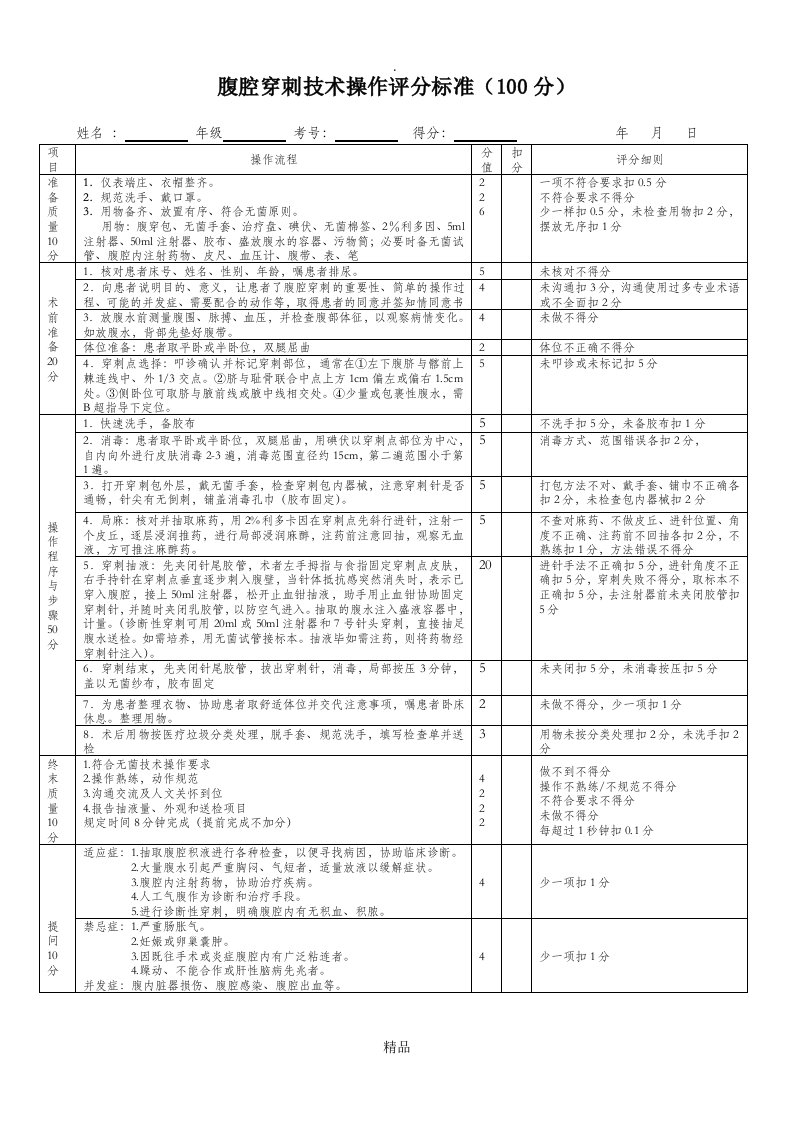 腹腔穿刺术评分标准