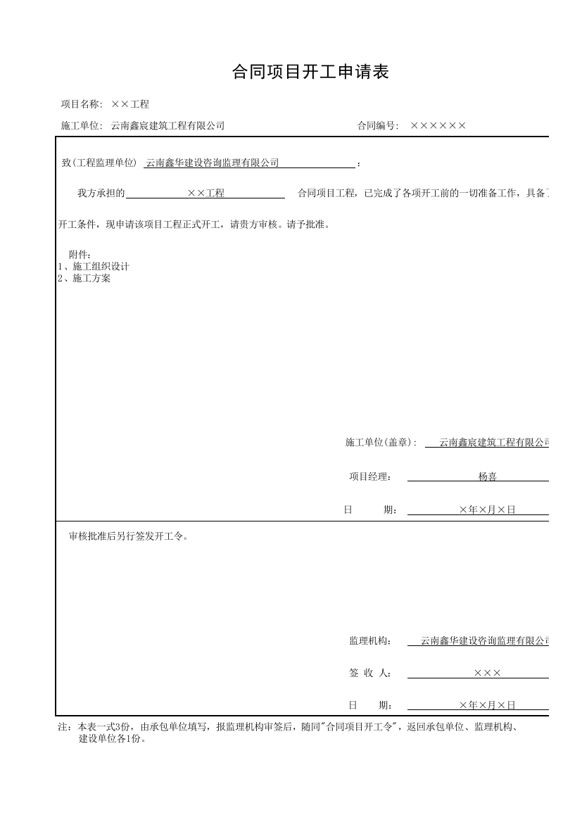 1、土地整理合同项目开工申请表