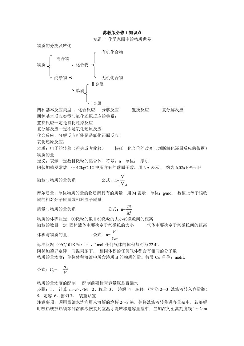 苏教版必修1知识点