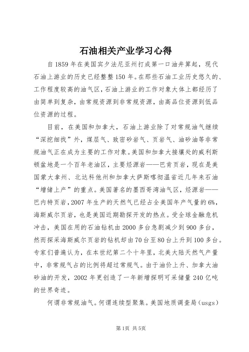 5石油相关产业学习心得