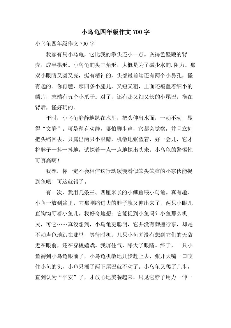 小乌龟四年级作文700字