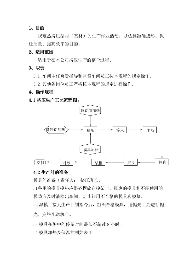 铝型材挤压工艺规程