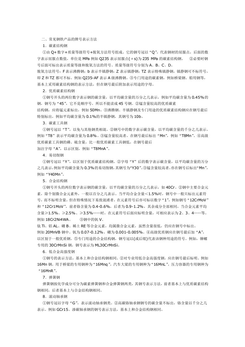 精选二常见钢铁产品的牌号表示方法