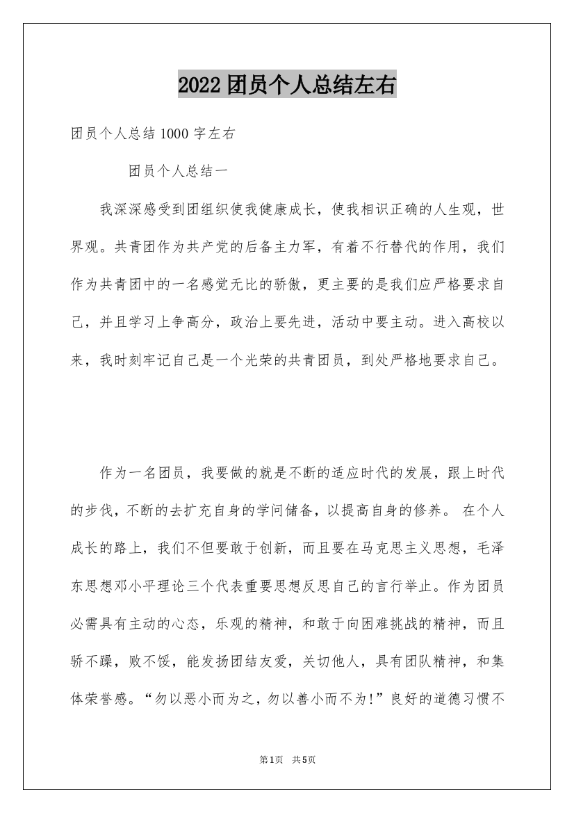 2022团员个人总结左右