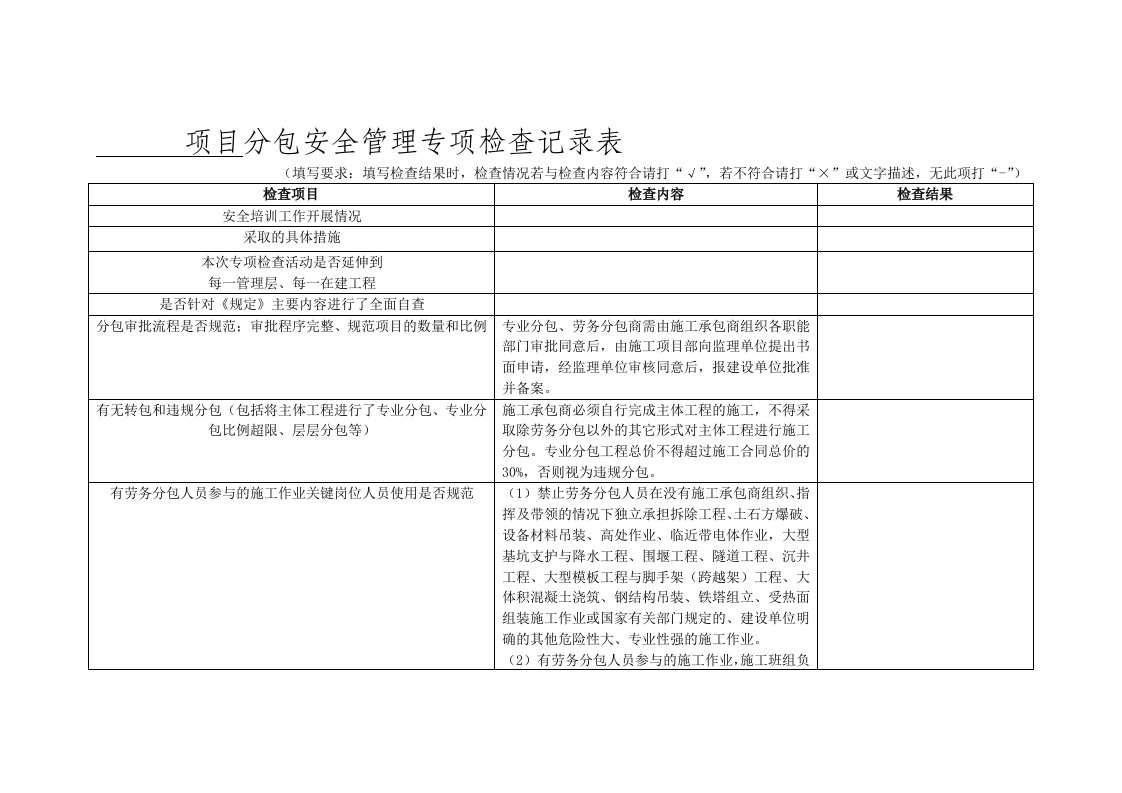 分包工程检查记录