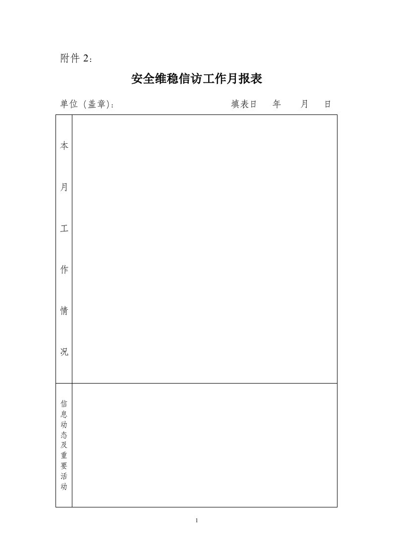 安全维稳信访工作月报表.doc