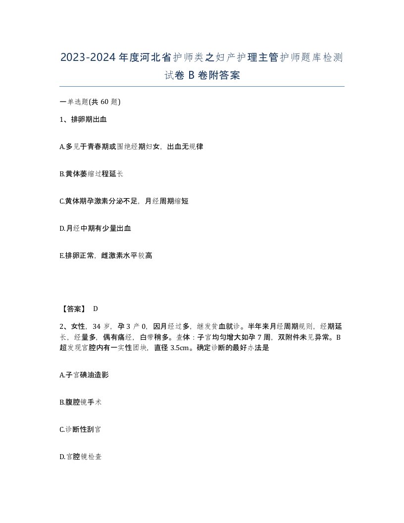 2023-2024年度河北省护师类之妇产护理主管护师题库检测试卷B卷附答案