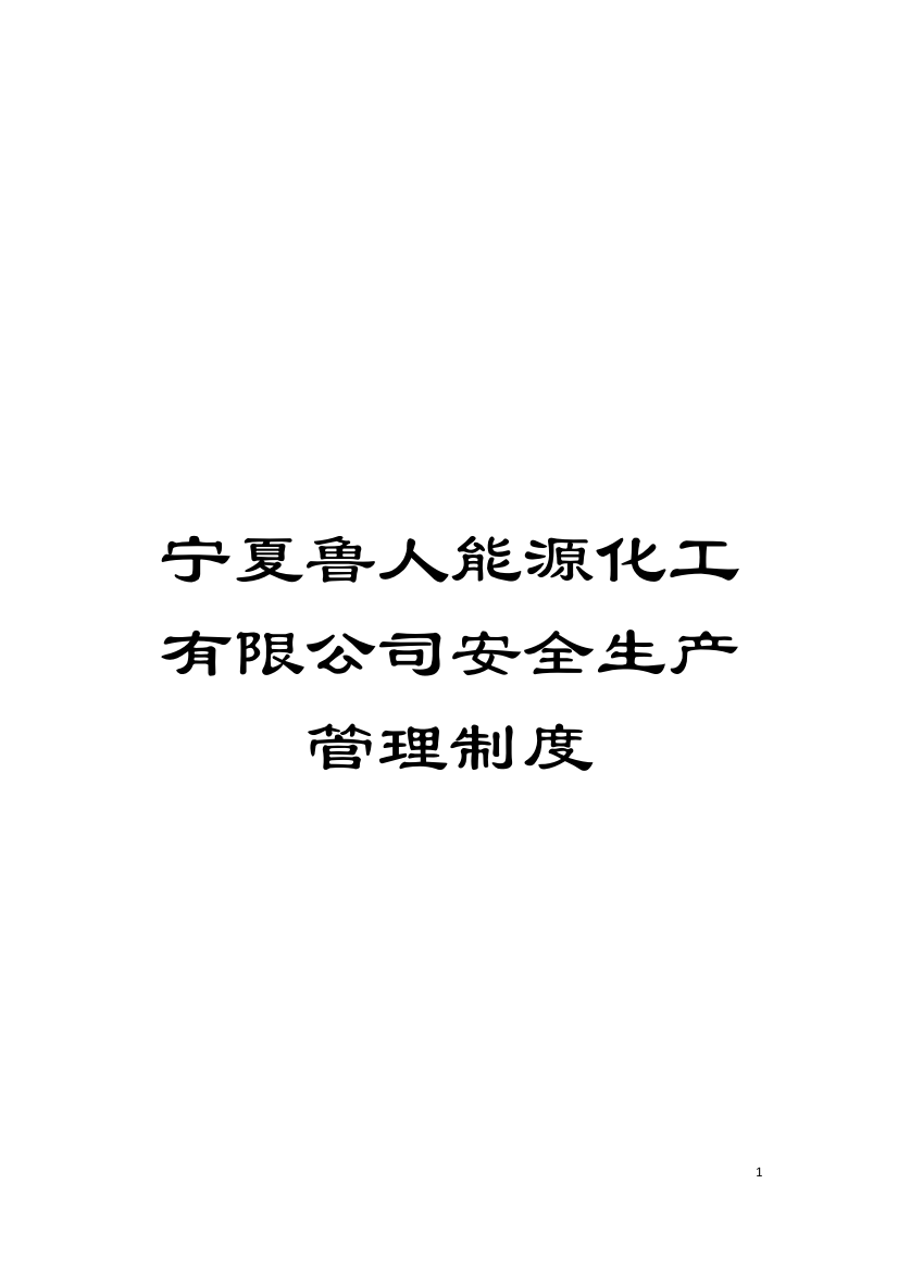 宁夏鲁人能源化工有限公司安全生产管理制度模板