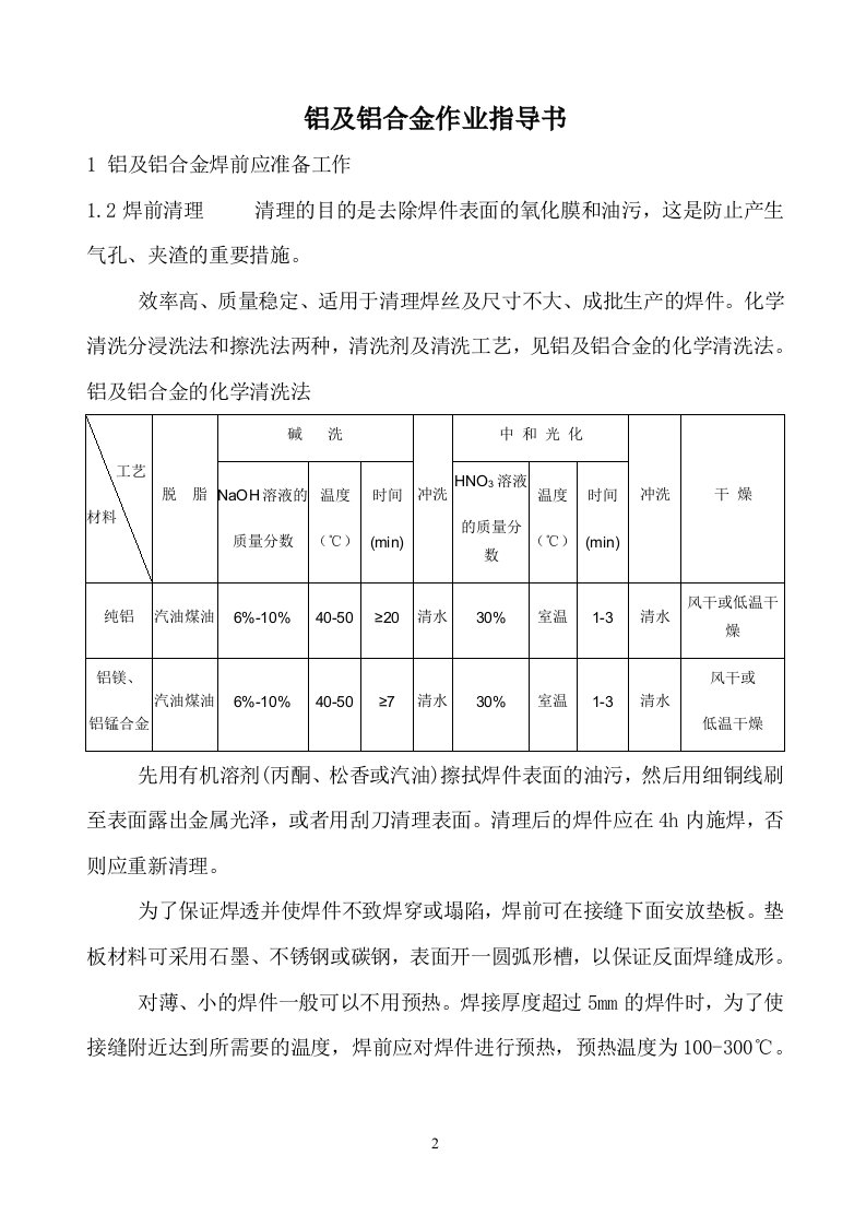 铝及铝合金焊接作业指导书