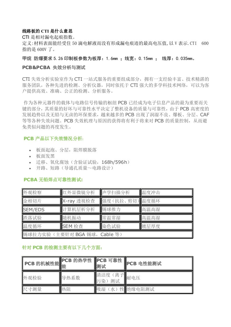 PCB电路板CTI值