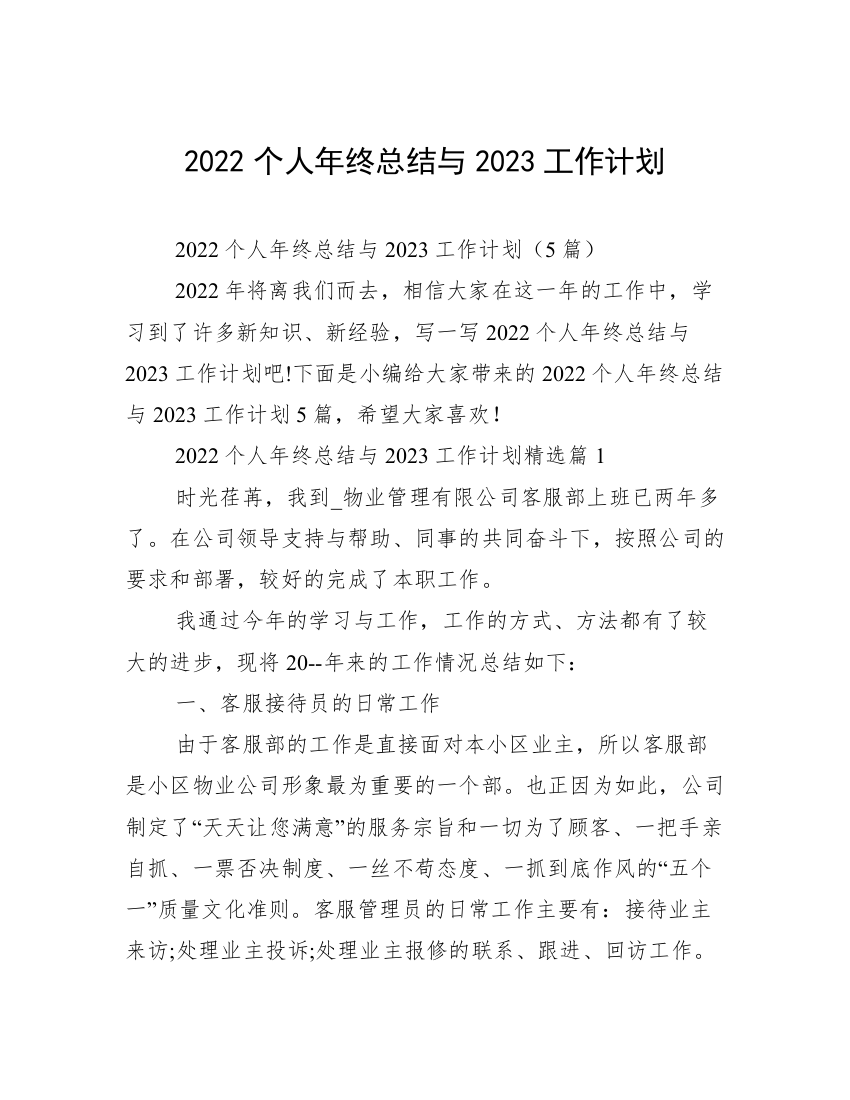 2022个人年终总结与2023工作计划