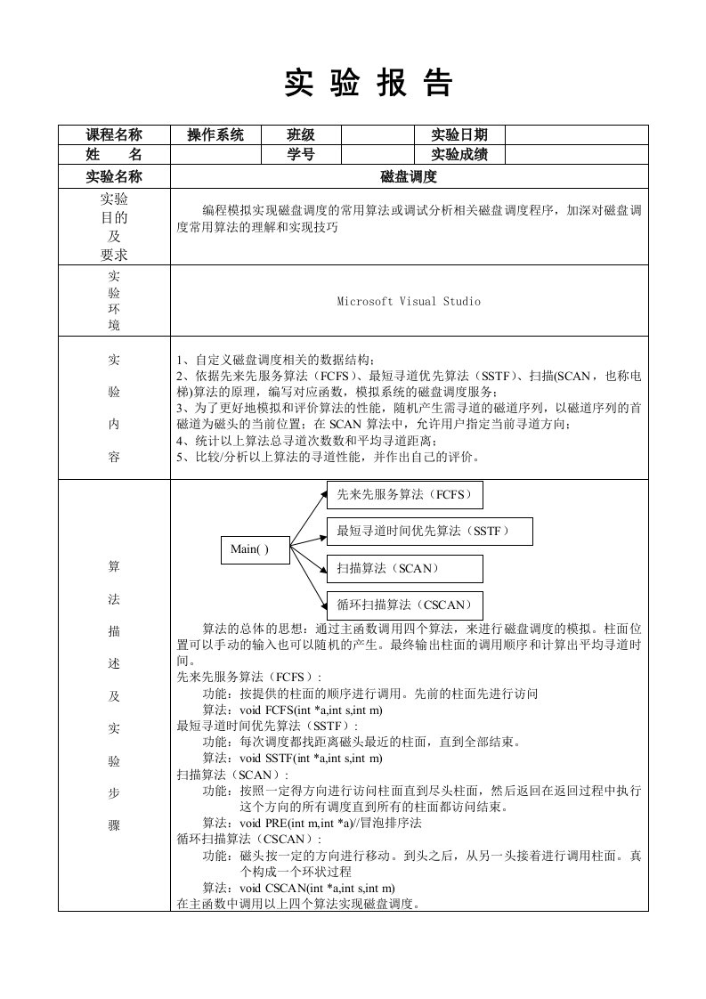 实验四磁盘调算法