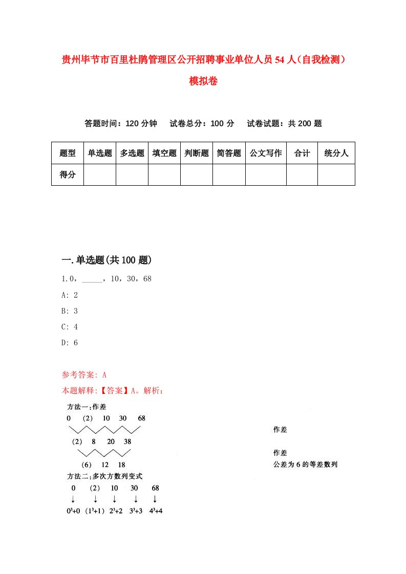 贵州毕节市百里杜鹃管理区公开招聘事业单位人员54人自我检测模拟卷第8套