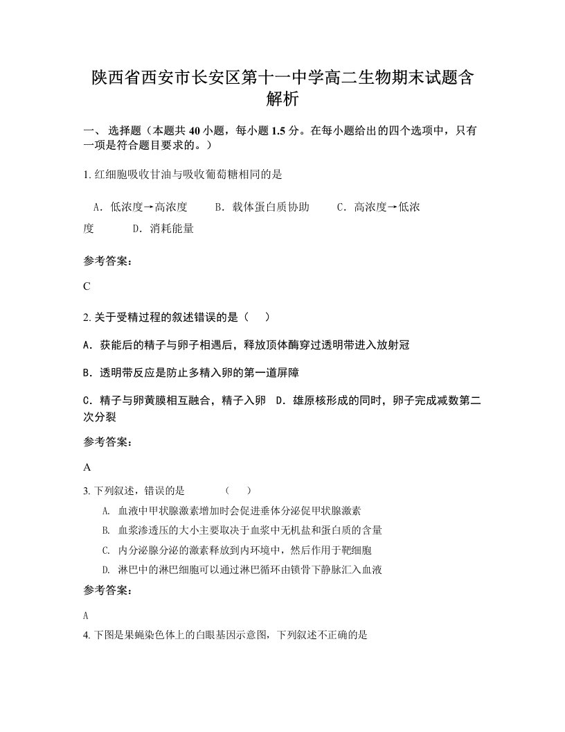 陕西省西安市长安区第十一中学高二生物期末试题含解析