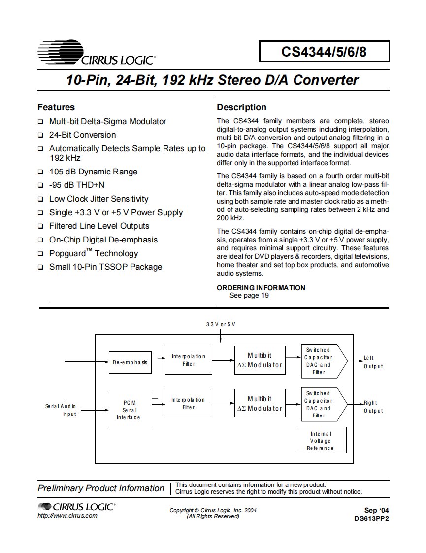 CS4344-音频DAC数据手册