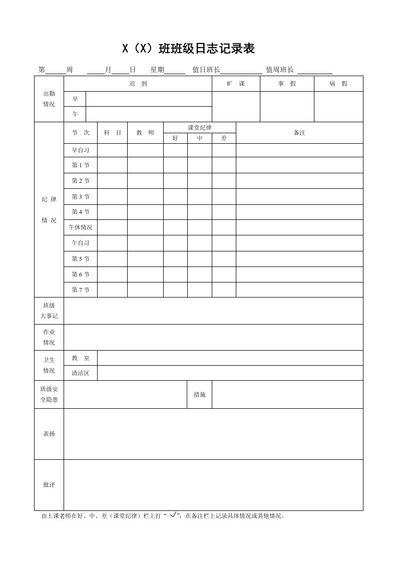 精品文档-27班级日志记录表