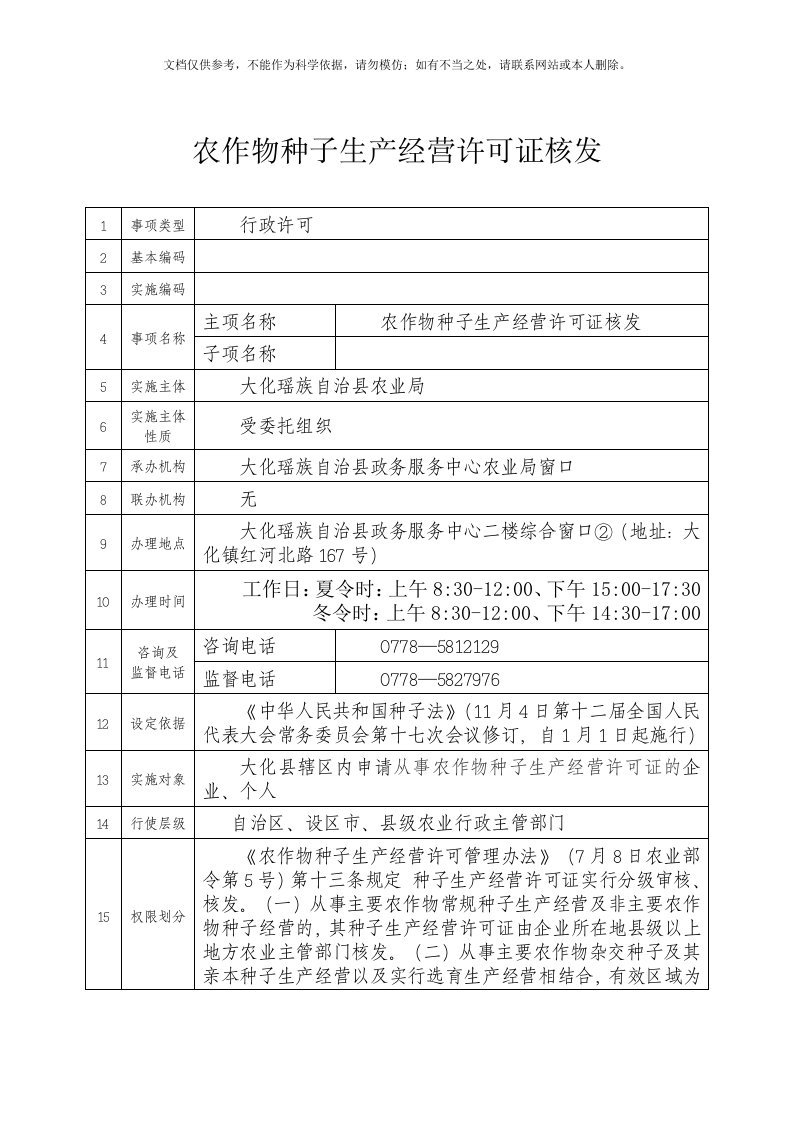 农作物种子生产经营许可证核发