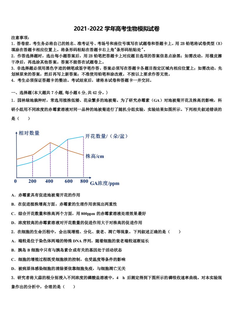 2022年内蒙古包头市高三下第一次测试生物试题含解析