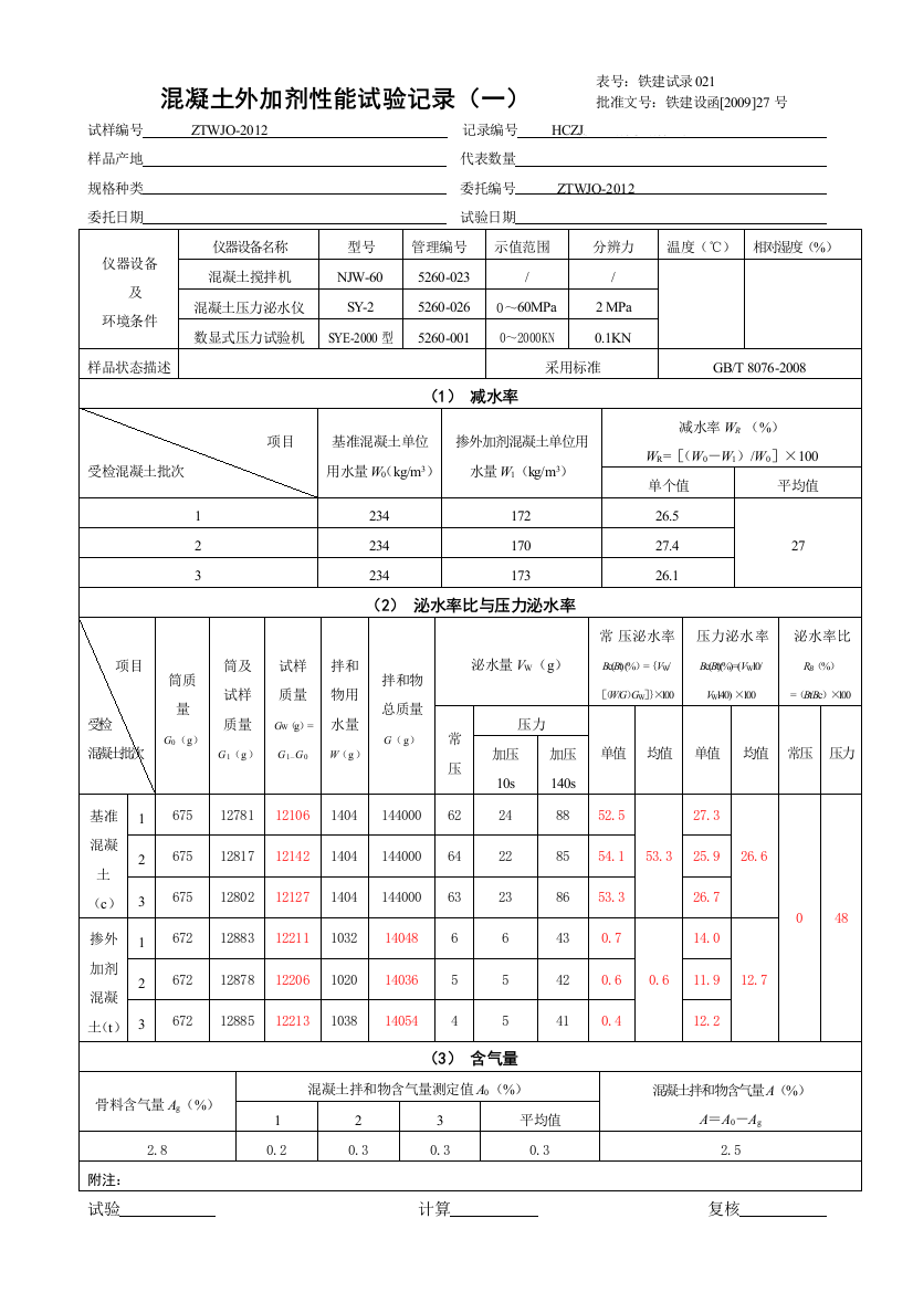 外加剂试验记录1