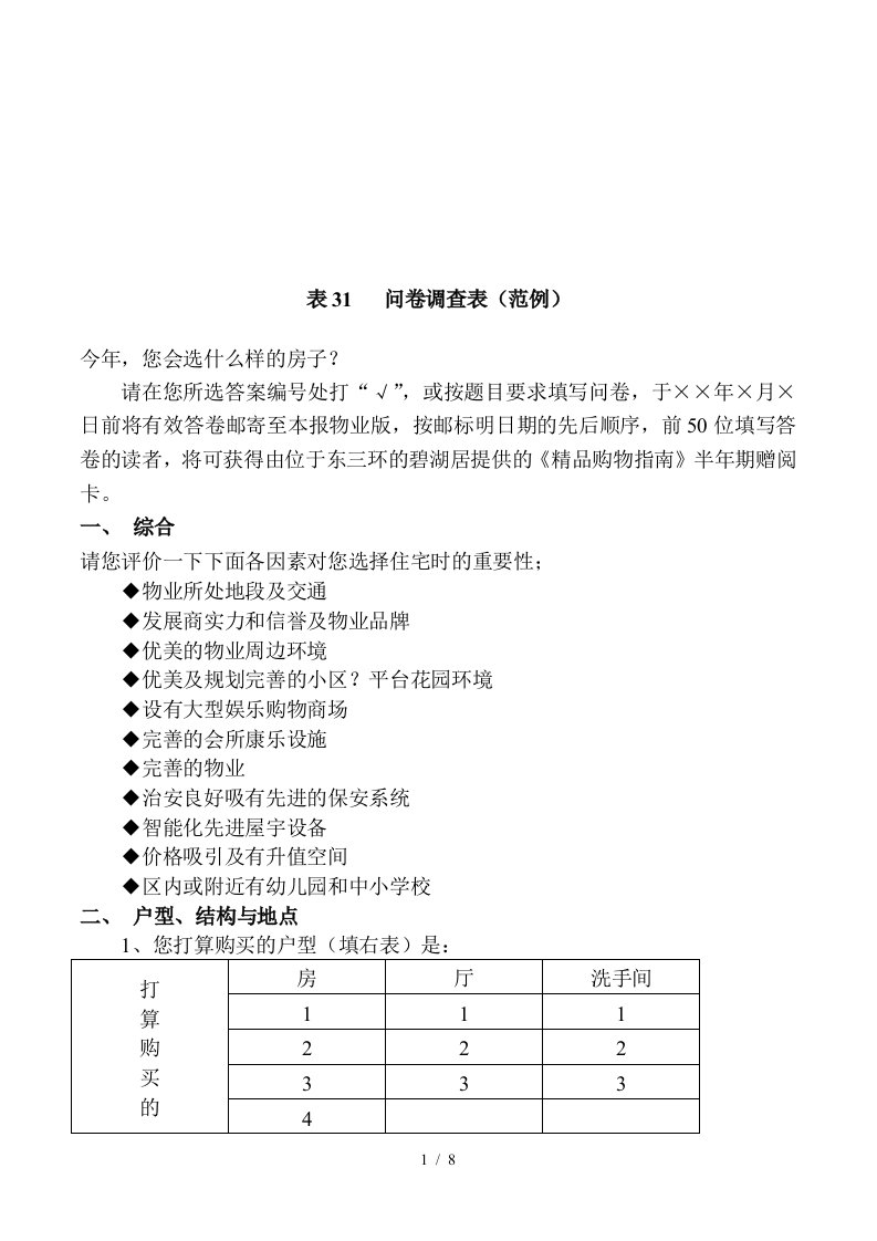 某地产公司问卷调查表