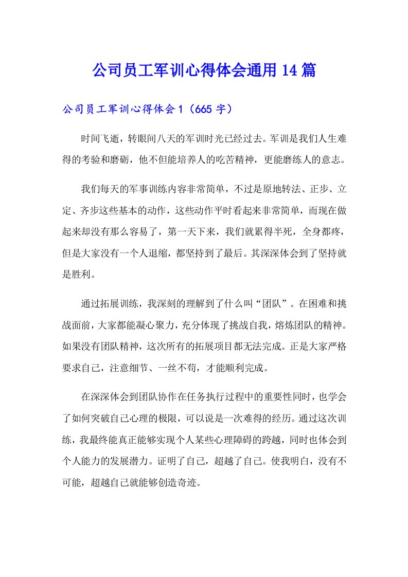 公司员工军训心得体会通用14篇