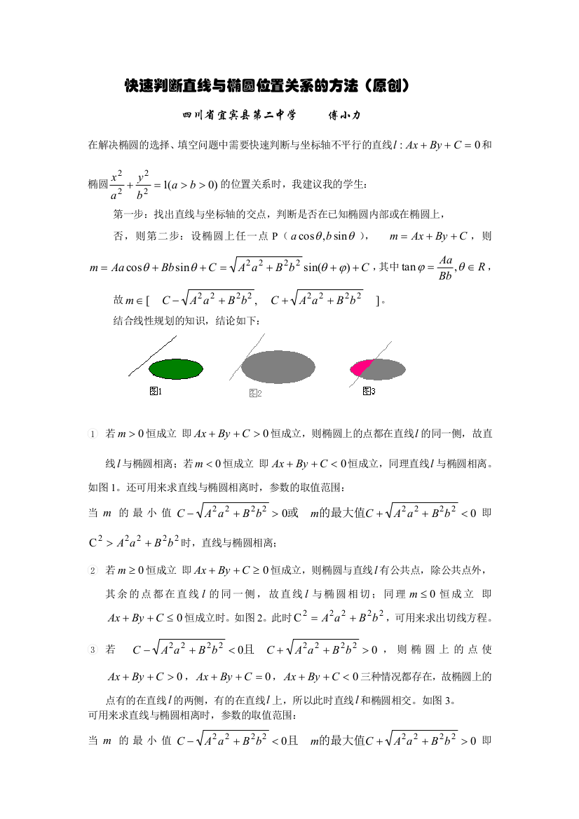 快速判断直线与椭圆位置关系的方法