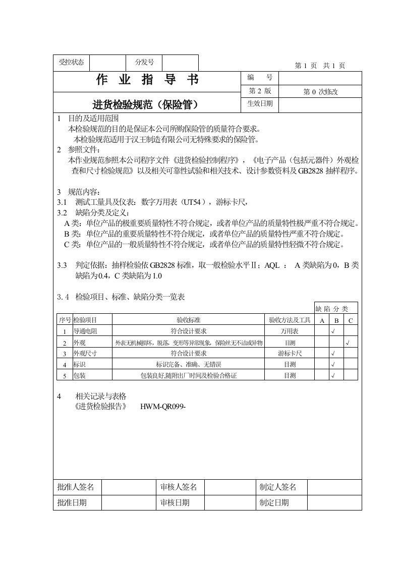 电子行业IQC进货检验规范之一0