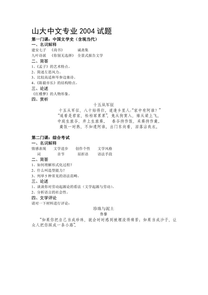 04-11山东大学中文考研试题