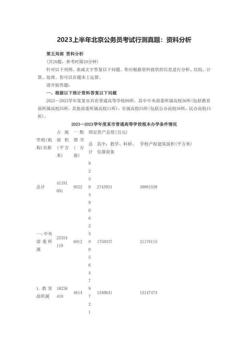 2023上半年北京公务员考试行测真题：资料分析