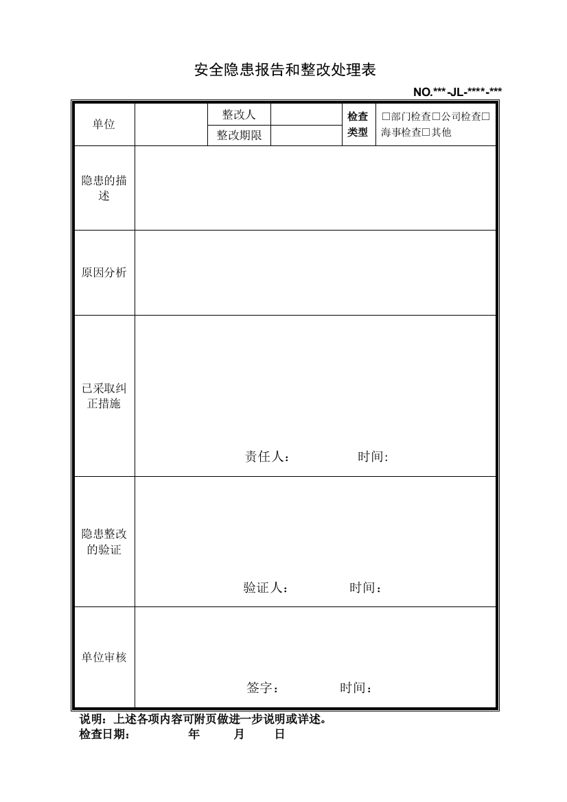 安全隐患报告和整改处理表(打印版)