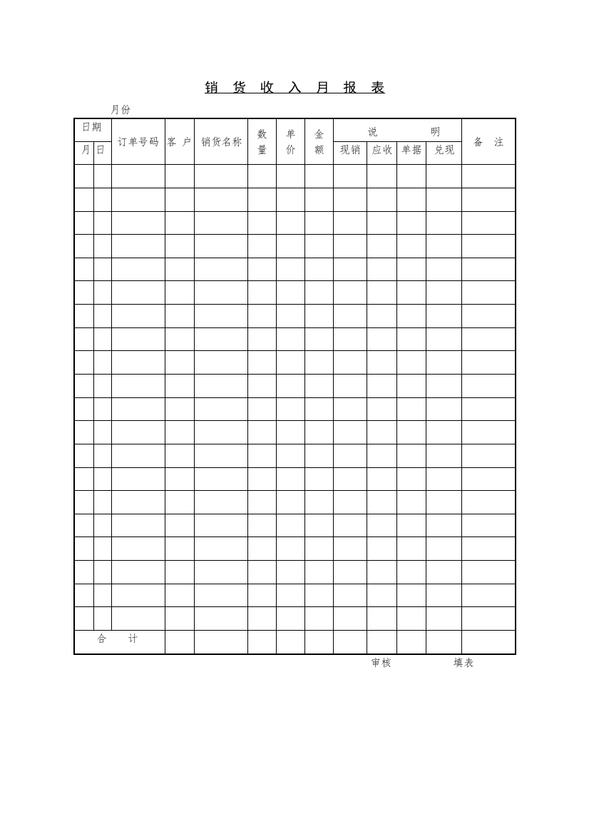 销货收入月报表