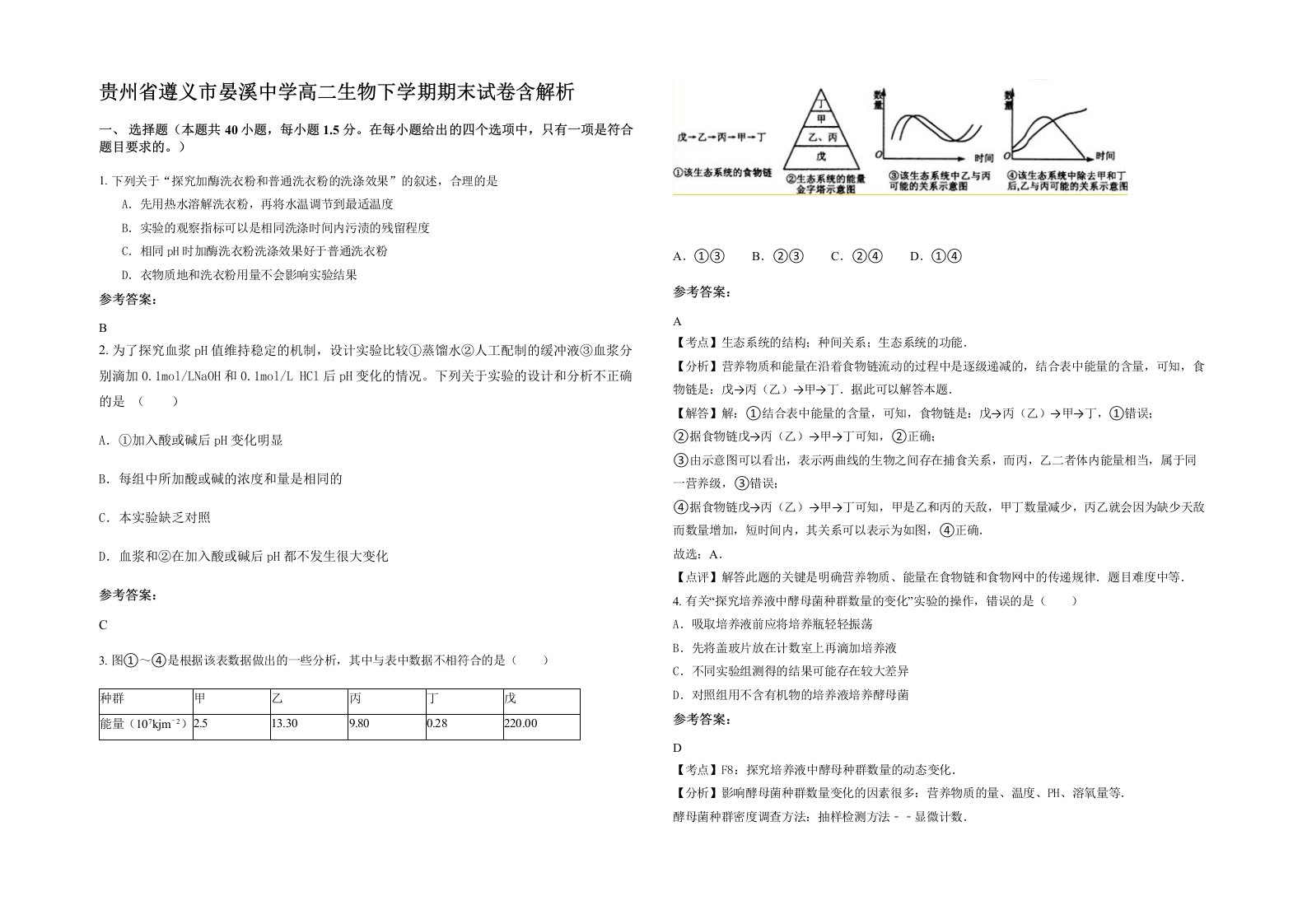 贵州省遵义市晏溪中学高二生物下学期期末试卷含解析