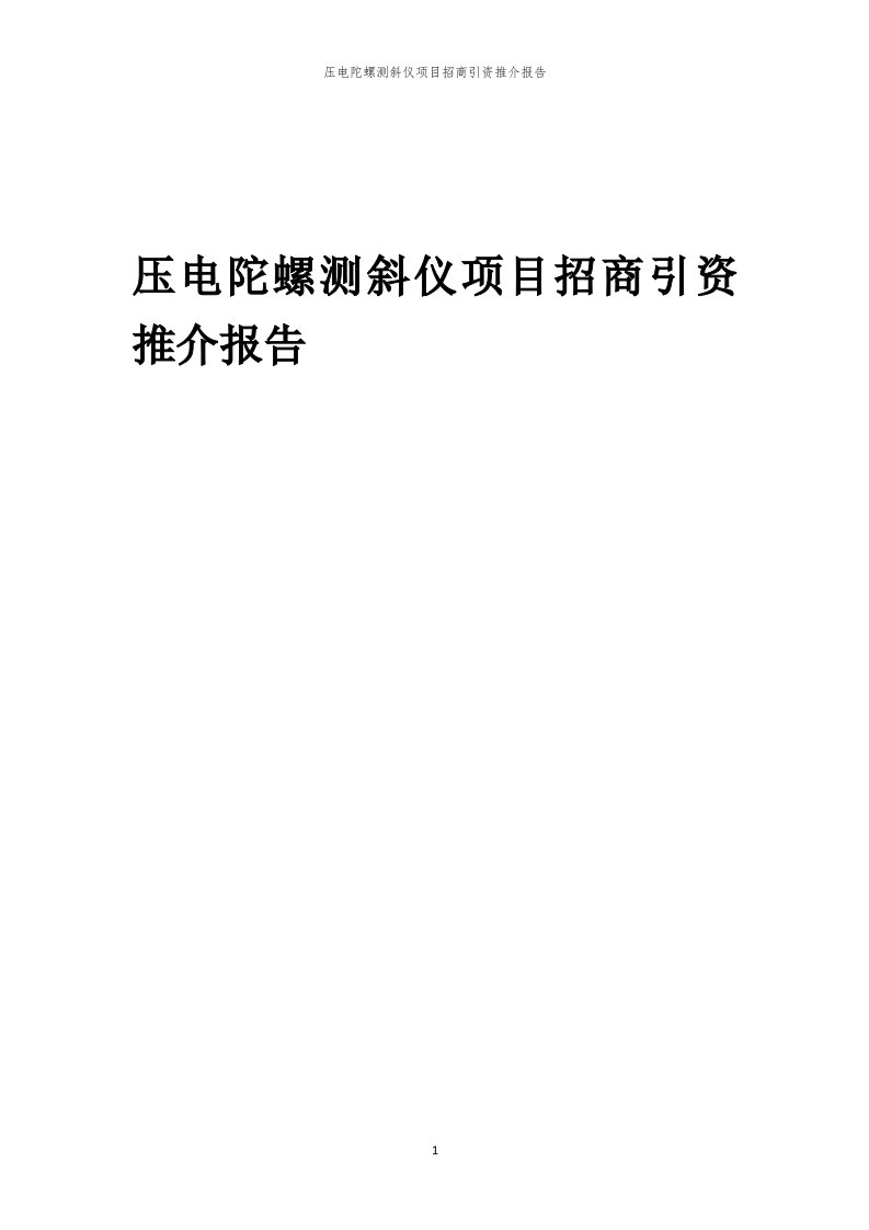 压电陀螺测斜仪项目招商引资推介报告